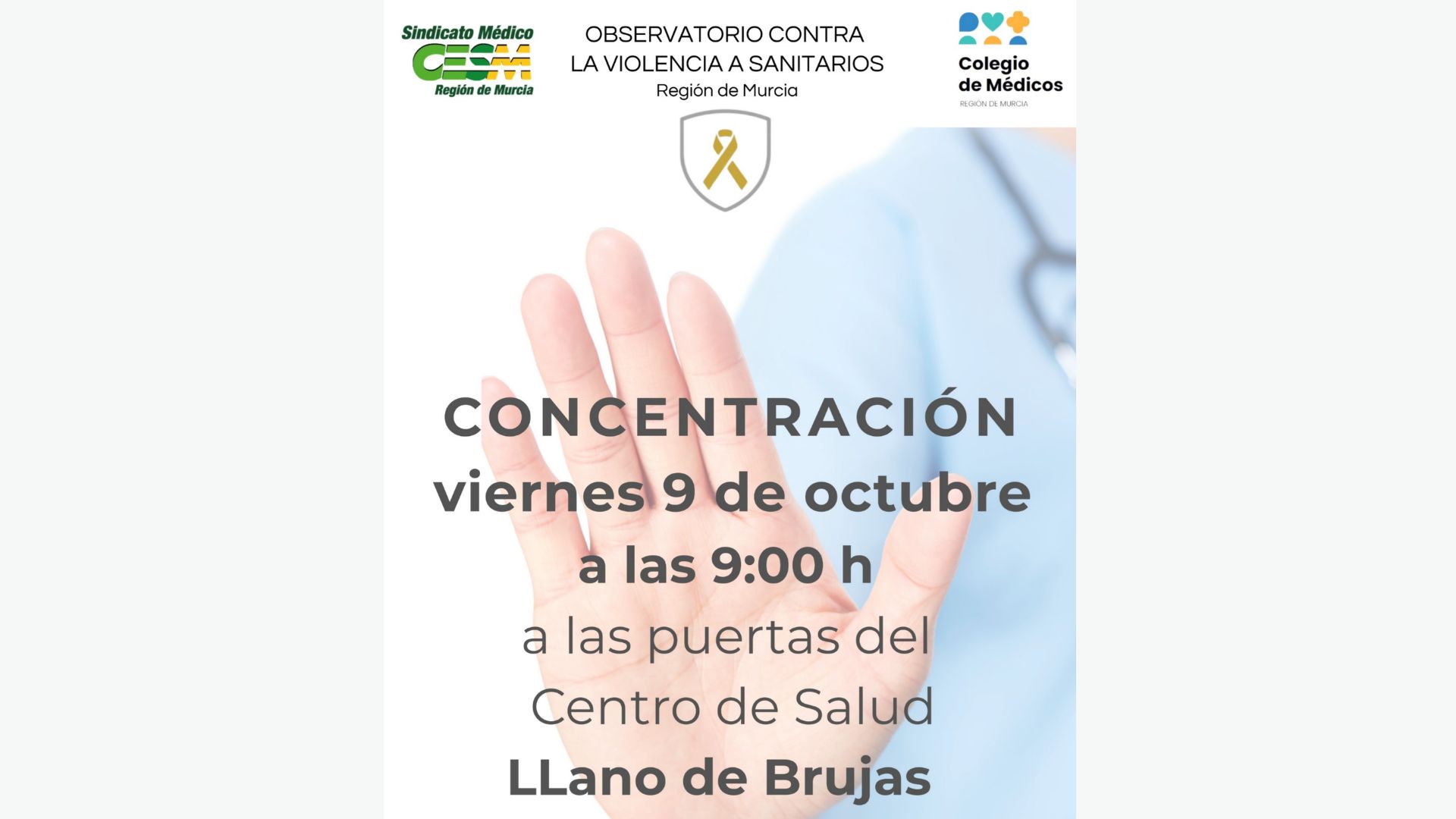 El &lsquo;Observatorio contra la violencia a sanitarios&rsquo; denuncia un nuevo episodio violento en el consultorio de Santa Cruz >> Concentraci&oacute;n en se&ntilde;al de repulsa el 9 de octubre a las 9:00 horas en el centro de salud de Llano de Brujas<br>